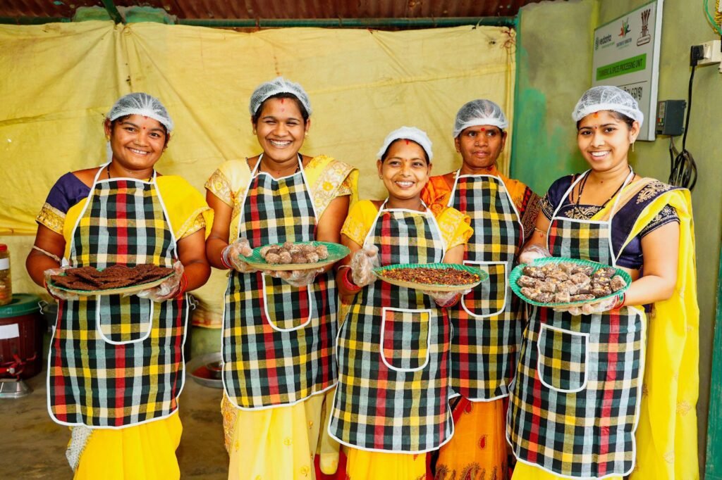 Women making millet food products